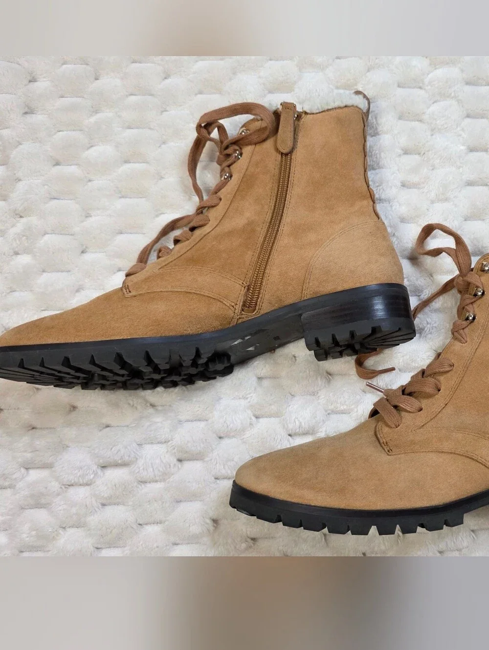 KATE SPADE Tan Raegan Shearling Lined Lace Up Combat Boots